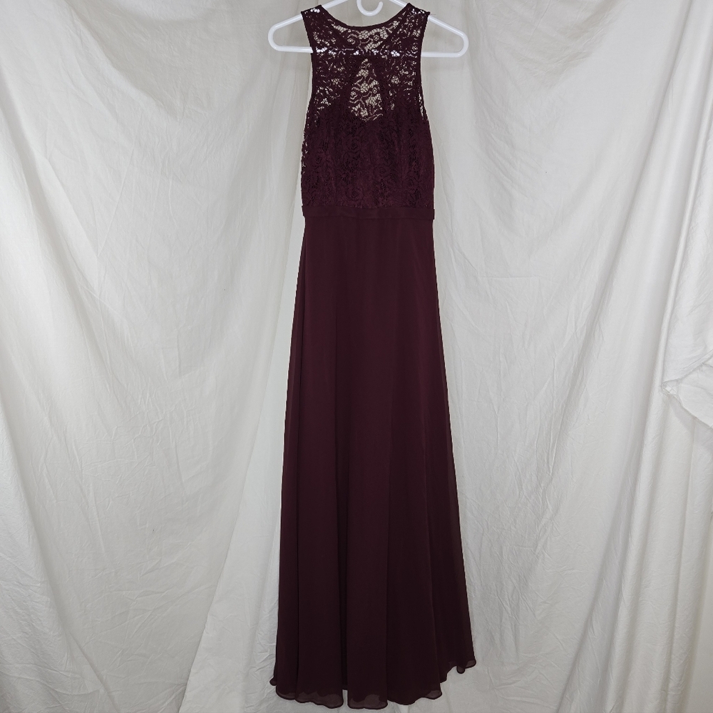 Levkoff Elegant Burgundy Lace Maxi Dress